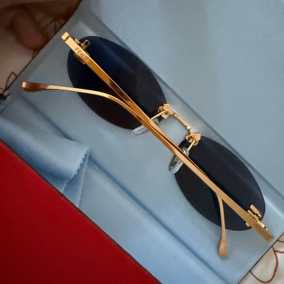 Fendi Sunglasses with Dark Blue Lenses and Gold Frame - Picture 3 of 8